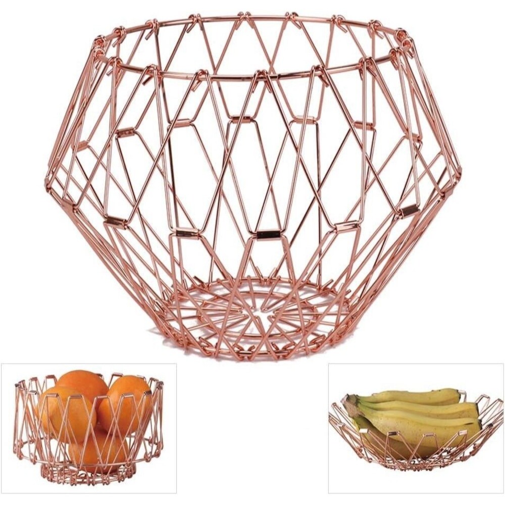 Jion Ware Flexible Rose Gold Transforming Wire Basket Home Storage Decor Kitchen